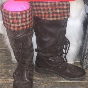 Brown Tall Boots with Flannel Top